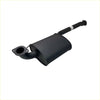 Black matte exhaust muffler with cylindrical body and flanged ends for redback performance ford falcon 01 2002 back view