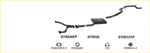 Black redback performance exhaust system with central resonator and flanged ends for ford falcon 07 1991 back side