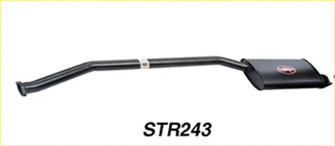 Black metal exhaust pipe with curved design and red logo muffler end for redback performance exhaust system ford falcon back side