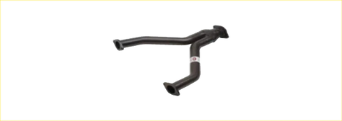 Black rubber y-shaped exhaust pipe with curved design from redback performance exhaust for ford falcon 1998 to 2002