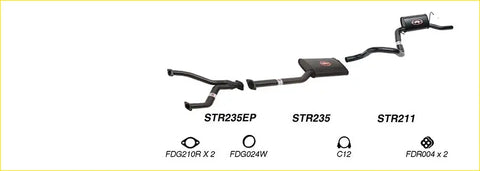 Black redback performance exhaust system kit for ford falcon with central resonator and silver flange accents