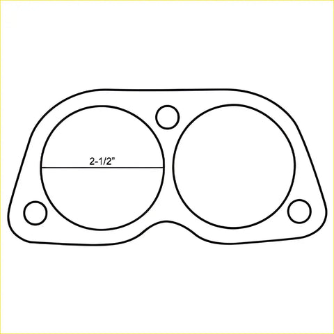 Black rubber gasket with two large circular openings and four mounting holes for redback performance exhaust system ford falcon