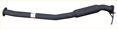 Black metal exhaust pipe with curved design and flanged ends for redback performance exhaust system ford falcon 09 2002 back side