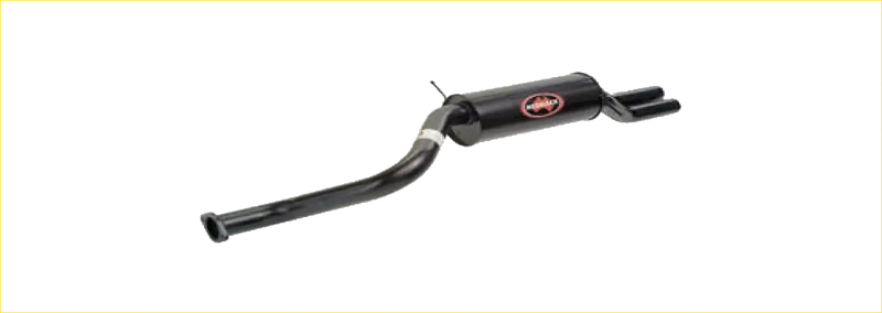 Black redback performance exhaust system with red logo on cylindrical rear component for ford falcon 1993-2002