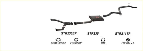 Black redback performance exhaust system kit with central resonator and curved pipes for ford falcon sedan v8 ea-el