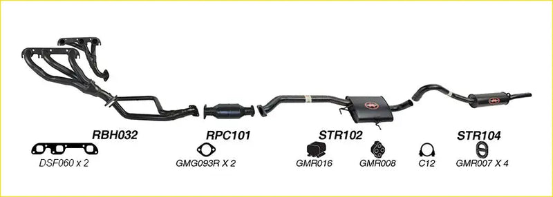 Black redback performance exhaust system with catalytic converter and resonator for holden calais back side view