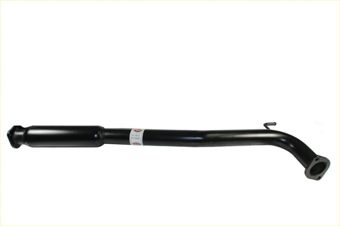 Black metal exhaust pipe with curved end and label in redback performance exhaust system for holden calais 07 2006 back side