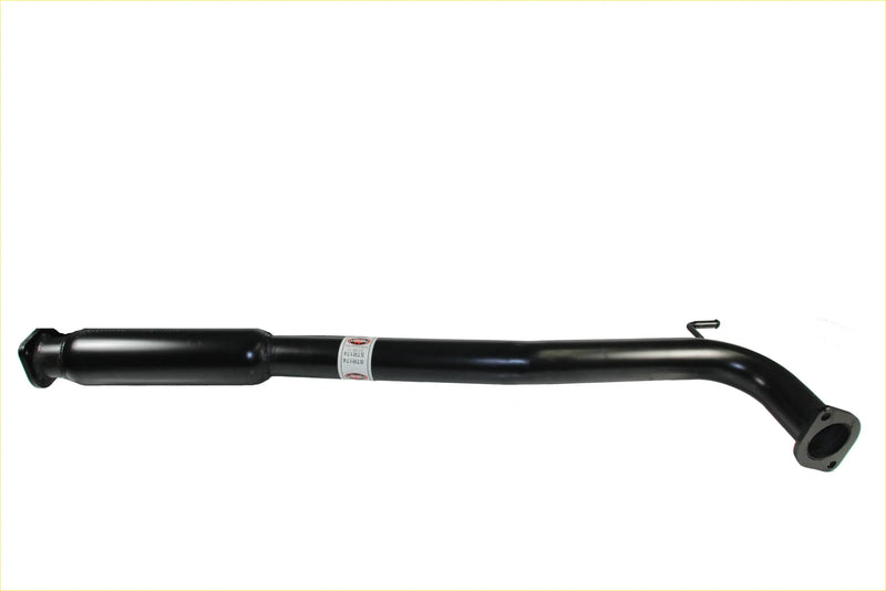 Black metal exhaust pipe with curved end and label in redback performance exhaust system for holden calais 07 2006 back side