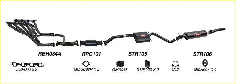 Black redback performance exhaust system with polished chrome tips and red logo on resonator for holden calais back side
