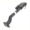 Black metal exhaust pipe with curved elongated body and flanged end from redback performance exhaust system for holden commodore