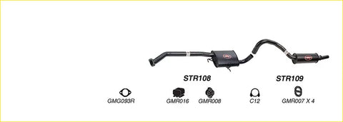 Black redback performance exhaust system for holden commodore with central catalytic converter and red logo badges