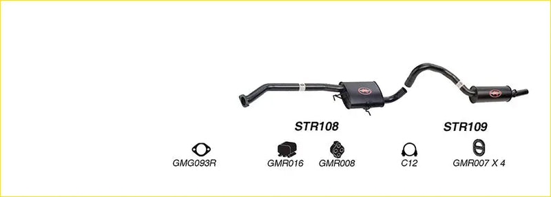 Black redback performance exhaust system for holden commodore with central catalytic converter and red logo badges