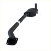 Black metal exhaust pipe with curved design and flanged end from redback performance exhaust system for holden commodore back side