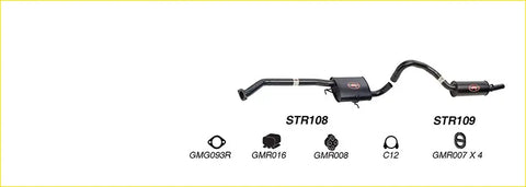 Black Redback performance exhaust system for Holden Commodore with central catalytic converter and red logo badges