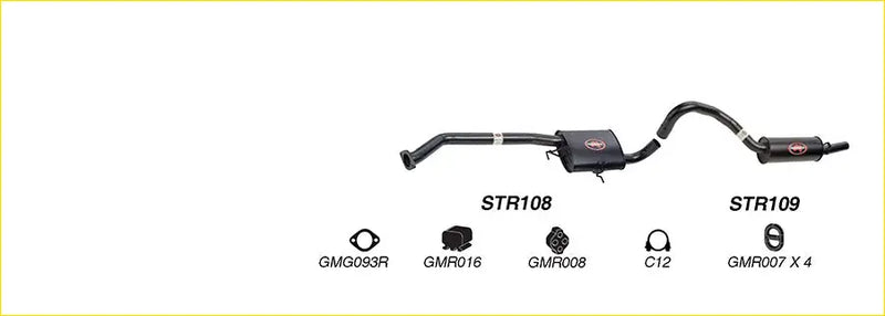 Black Redback performance exhaust system for Holden Commodore with central catalytic converter and red logo badges