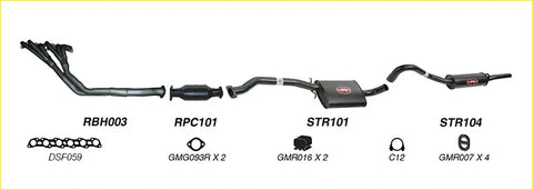 Black redback performance exhaust system with headers catalytic converter and mufflers for holden commodore