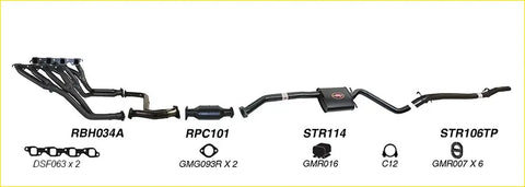 Black redback performance exhaust system kit with headers catalytic converters and downpipes for holden commodore