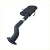 Black redback performance exhaust system with curved pipe and rectangular muffler for holden commodore back view