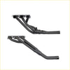 Black metal exhaust manifolds with matte finish and four cylindrical inlets for redback performance exhaust system for holden commodore