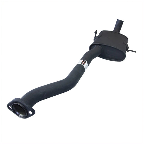 Black redback performance exhaust system with curved pipe and cylindrical muffler for holden commodore 1995 back view
