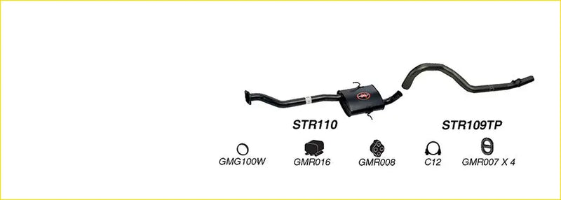 Black curved pipe exhaust system with central muffler housing showing back side for redback performance commodore