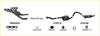 Black exhaust manifold and catalytic converter system with labeled parts for redback performance upgrades on holden commodore