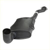 Black plastic exhaust muffler with curved pipe and mounting flanges for redback performance system holden commodore