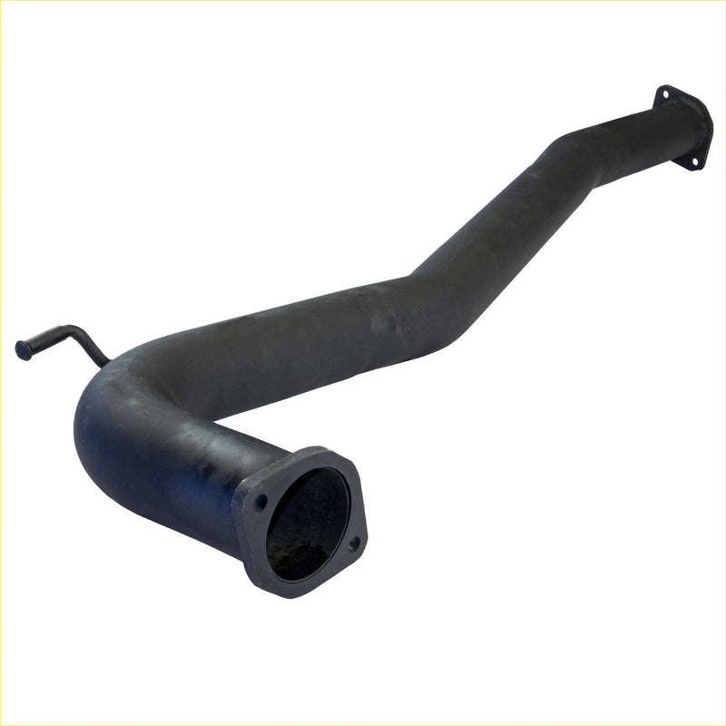 Black metal exhaust manifold with flanged ends and curved angular design for redback performance exhaust system holden commodore