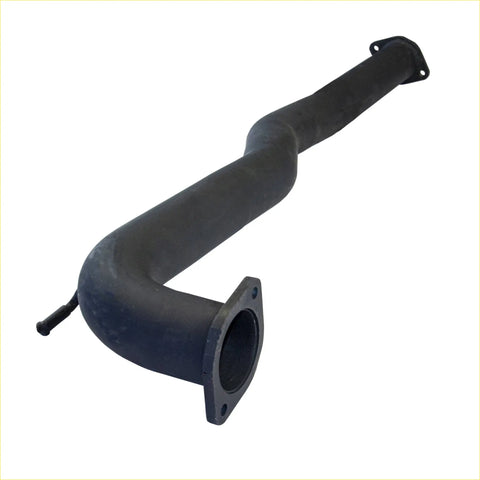 Black metal exhaust manifold with flanged ends and curved design for redback performance exhaust system holden commodore