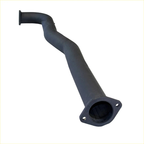 Black metal exhaust pipe with curved design and flanged end for redback performance exhaust system holden commodore 07 2006 back side