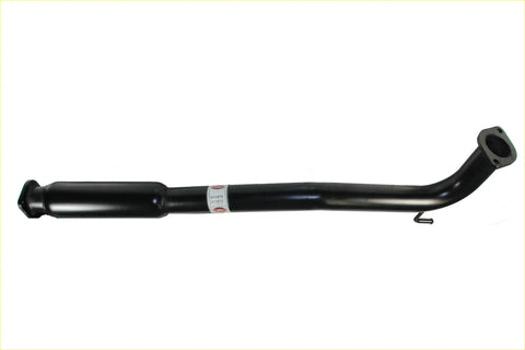 Black metal exhaust pipe with curved end and flanged connections for redback performance exhaust system holden commodore
