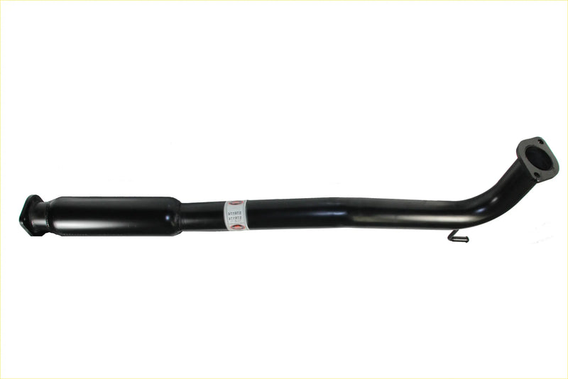 Black metal exhaust pipe with curved end and flanged connections for redback performance exhaust system holden commodore