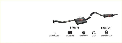 Black redback performance exhaust system for holden commodore with central resonator and red logo shown from back side