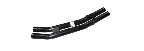 Black curved metal handlebar with matte finish and white stripe detail for redback performance exhaust system for holden commodore