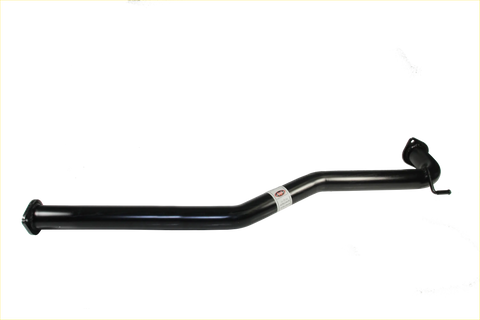 Black metallic curved exhaust pipe with small label on back side for redback performance exhaust system holden commodore