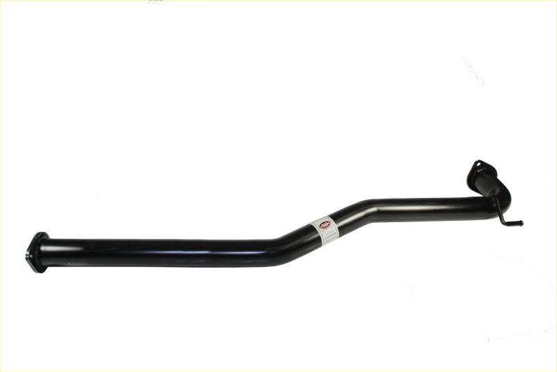Black metallic curved exhaust pipe with small label on back side for redback performance exhaust system holden commodore