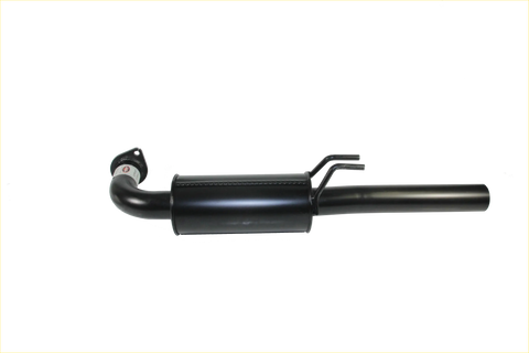 Black metallic redback performance exhaust pipe with curved inlet and mounting brackets for holden commodore back side