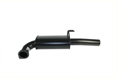 Black cylindrical car exhaust muffler with curved pipes for redback performance exhaust system holden commodore back side