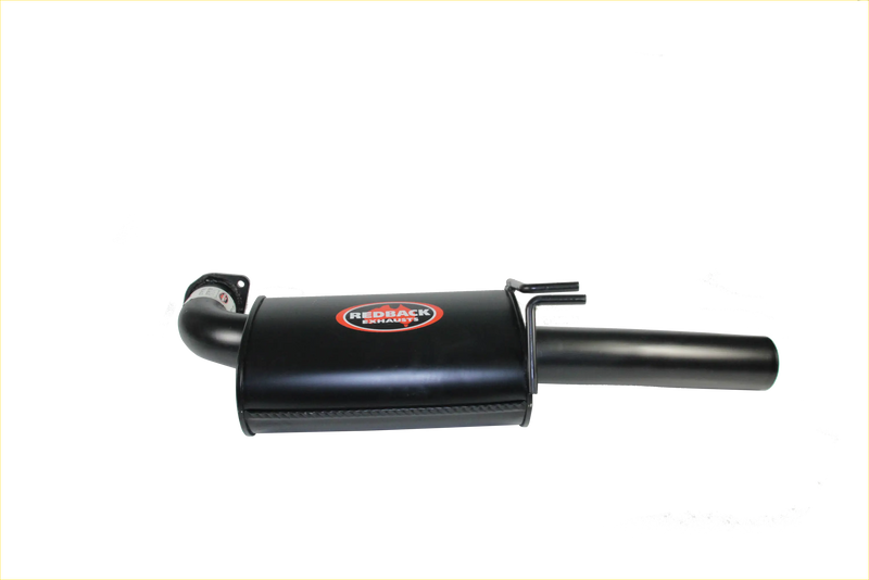 Black redback performance exhaust system for holden commodore 09 2007 with matte finish and chrome accents backside view