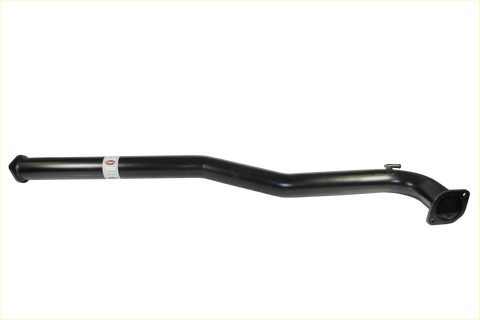 Black metallic curved exhaust pipe with white label on redback performance exhaust system for holden commodore back side