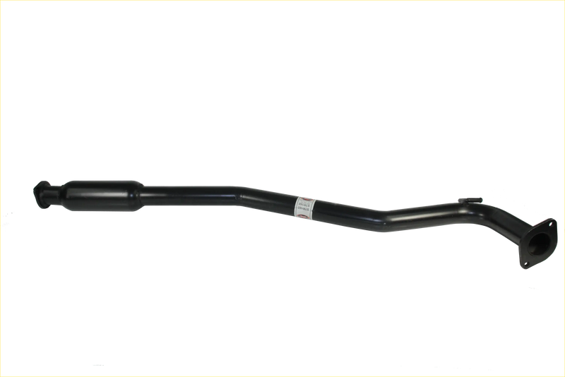 Black metal exhaust pipe with curved design and flanged ends for redback performance exhaust system holden commodore