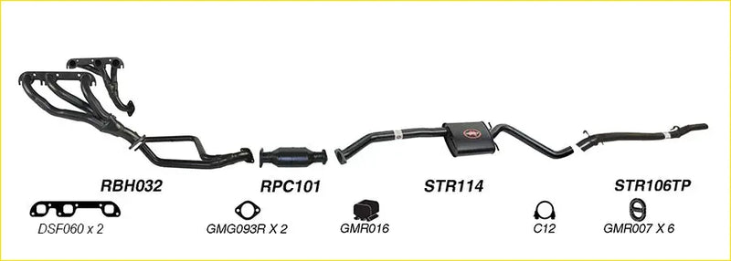 Black redback performance exhaust system with catalytic converter and resonator for holden statesman back side view