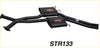 Black redback performance dual exhaust system with rectangular mufflers and red logo for holden statesman back side