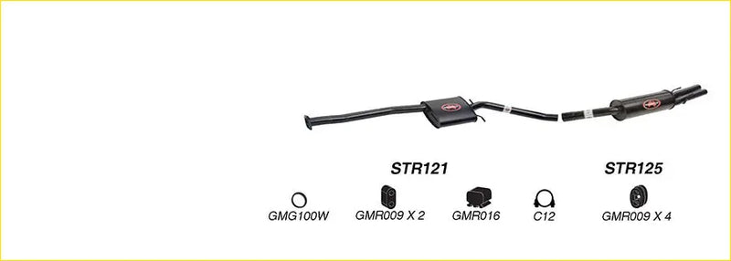 Black redback performance exhaust system for holden statesman with central resonator and red logo badges visible