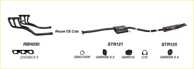 Black redback performance exhaust system components with red logo accents for holden statesman 06 1999 back view