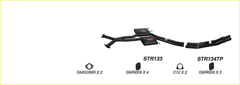 Black redback performance exhaust system for holden statesman with central hump and red logo badges on black metal back side