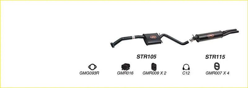 Black Redback performance exhaust system for Holden Statesman VQ VR V6 with central resonator and red logo accents shown from back