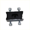 Black rubber-mounted metal bracket with four silver bolts for redback performance exhaust system rear side