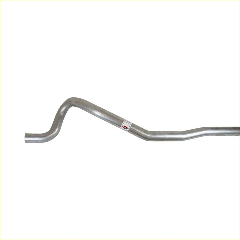 Silver metallic redback performance exhaust tailpipe with s-shaped curved design and label for ford falcon back side