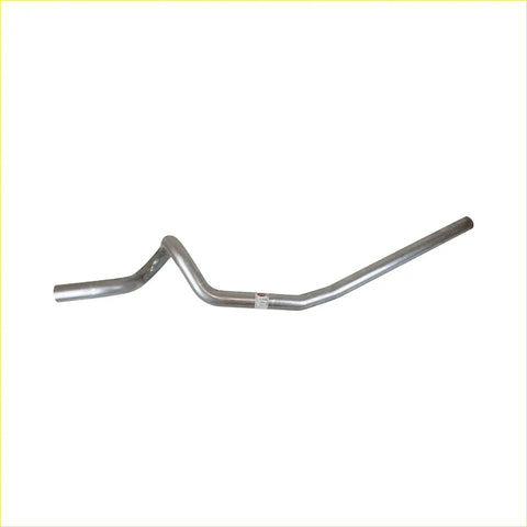 Silver metallic s-shaped motorcycle handlebar shown from the back for redback performance exhaust tailpipe for holden kingswood
